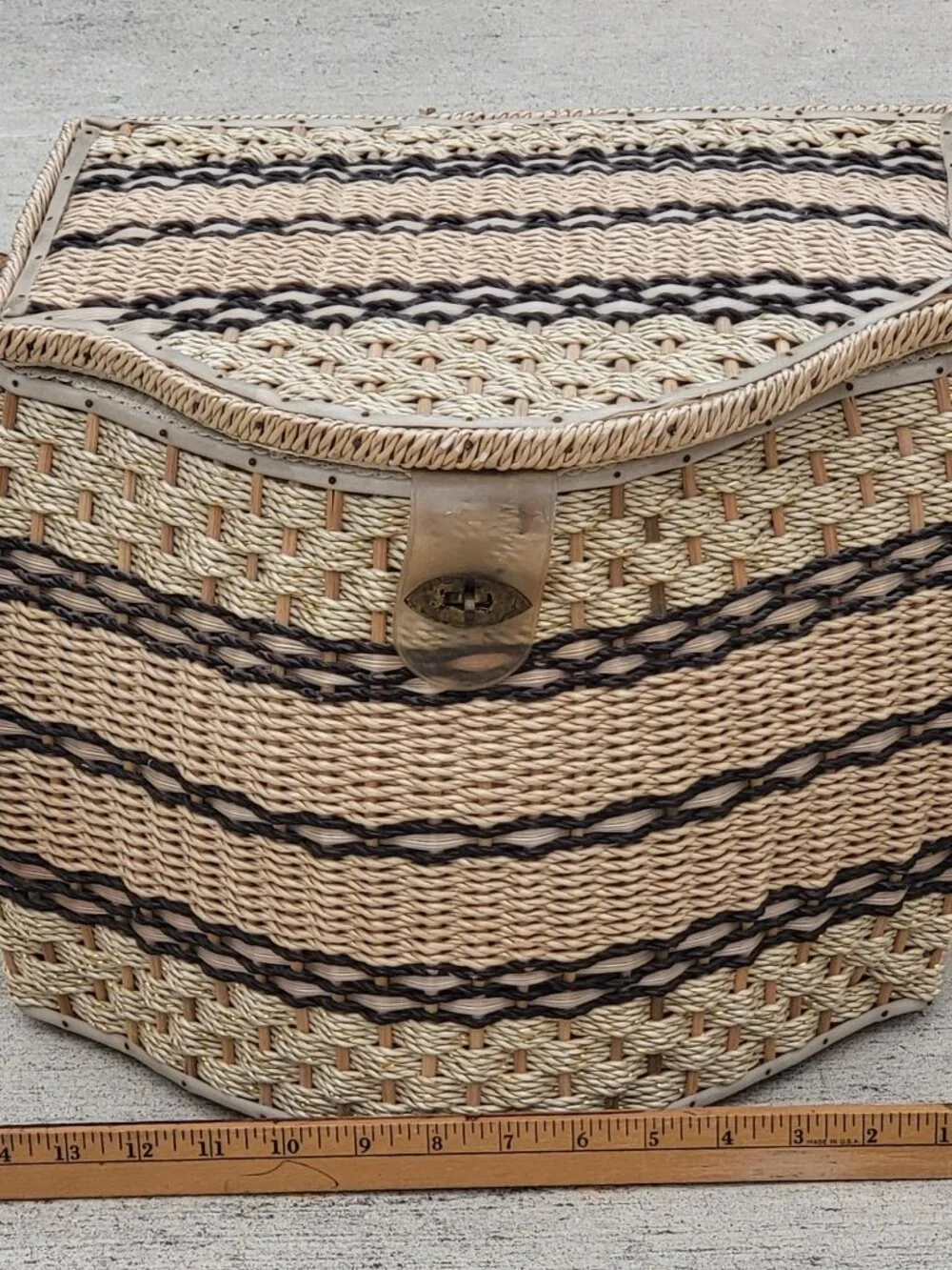 Vintage Pennys Wicker Sewing Basket Lid Plastic Organizer Tray